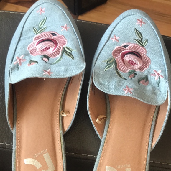 Blue and Floral Appliqué Slip On Shoes - Picture 2 of 9